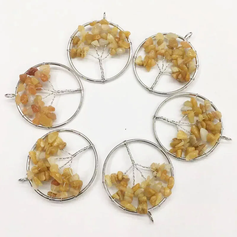 Tree of life Natural Stone Reiki Chakra cage Pendants For Necklace Women Healing Crystals Semi-Precious Jewelry pendulos | Украшения и
