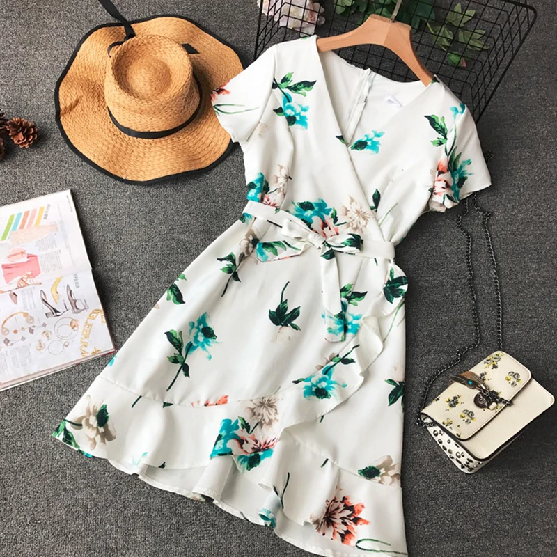 Женское пляжное платье с цветочным принтом FMFSSOM облегающее v образным вырезом и