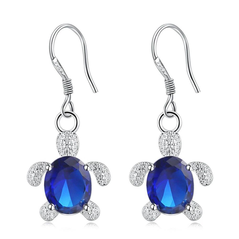 Cute Turtle Silver Drop Earrings for Women Girl Gift Party Rhinestones Long Earring Jewelry Red Blue Green | Украшения и