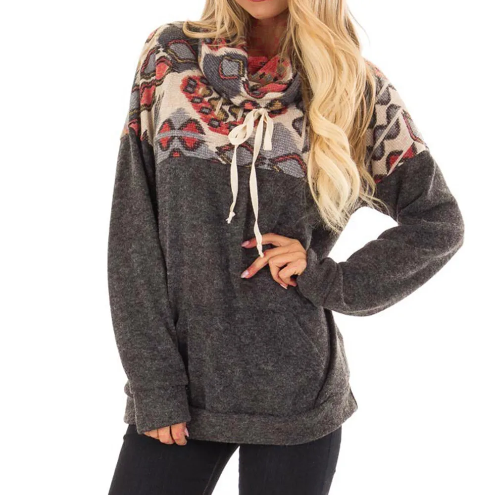 Пуловер женский лоскутный Свитшот спортивный свободный длинный рукав плюс