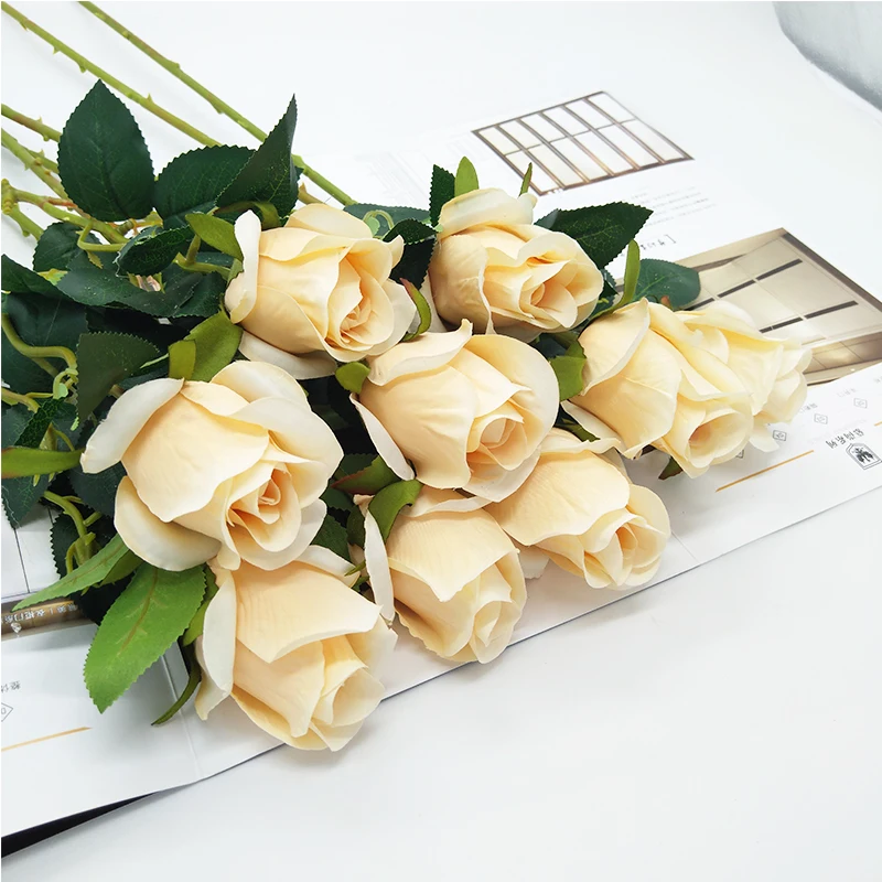 5 шт./лот пластиковые розы искусственные цветы настоящие на ощупь новый год