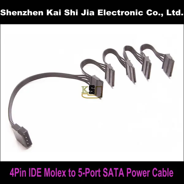 Новый черный 4 контактный IDE Molex в 5 портовый 15Pin SATA кабель питания для жесткого