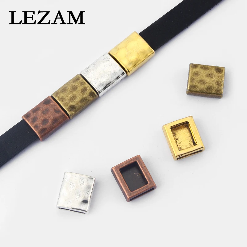 

10pcs Antique /Bronze/Copper/Gold 10mm Hammered Slider Spacer For 10x2mm Flat Leather Cord DIY Bracelet Accessories