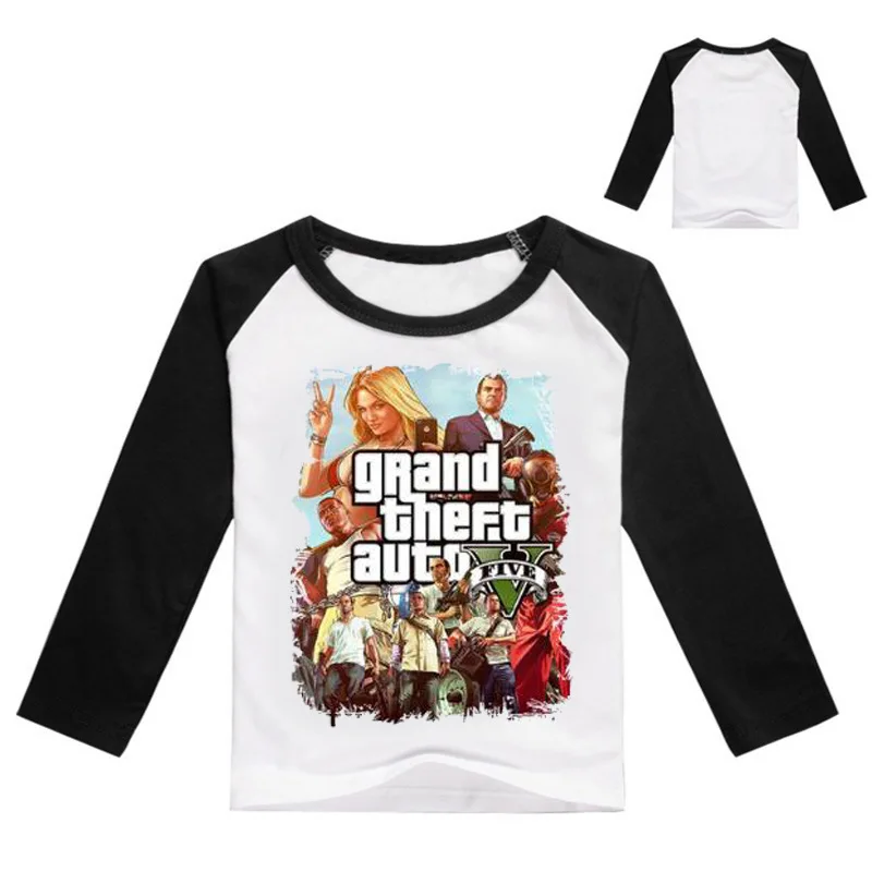 Футболка GTA 5 для детей от 2 до 12 лет Одежда с игровыми принтами для мальчиков, топы с длинными рукавами для мальчиков, топы с героями мультфильмов и футболки для пар