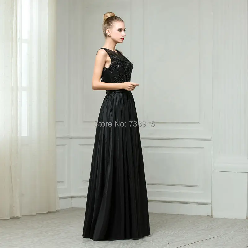 ZZ ЛЮКС Тафта Рукавов О Образным Вырезом Блестками A Line Длинное Вечернее Платье