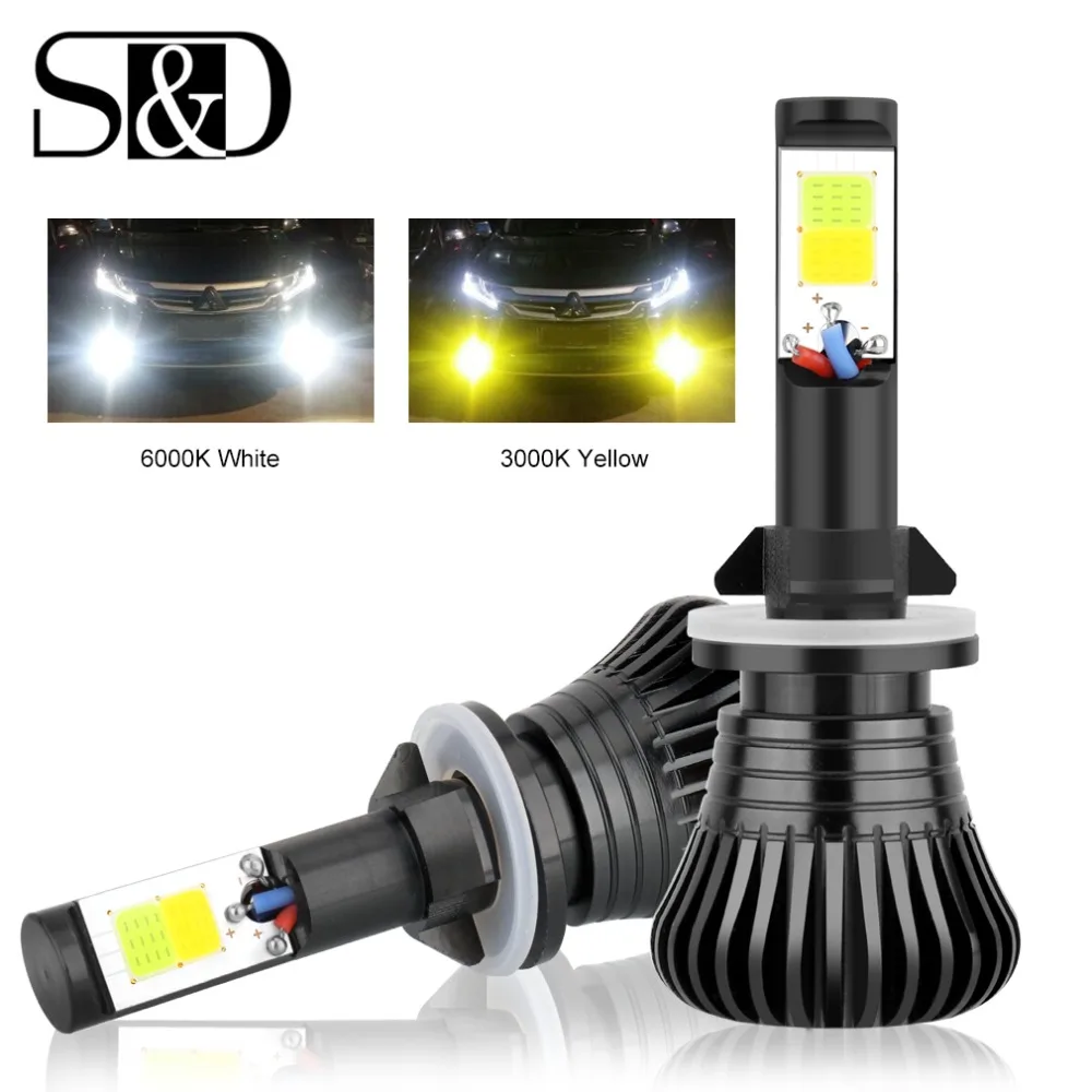 

S&D 2pcs H27 LED 880 881 Bulb Dual Color Fog Light Daytime Running Lights DRL Bulb Car Lights 3000k 6000k 12V Auto Lamp 12V