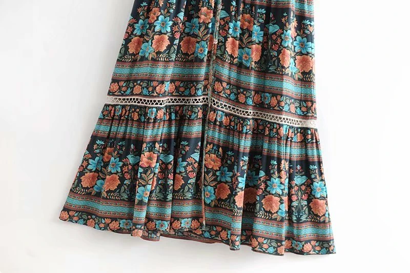 Boho шикарное платье с цветочным принтом и поясом, Пляжное богемное макси платье, женское летнее платье из искусственного шелка с перекрестным v-образным вырезом