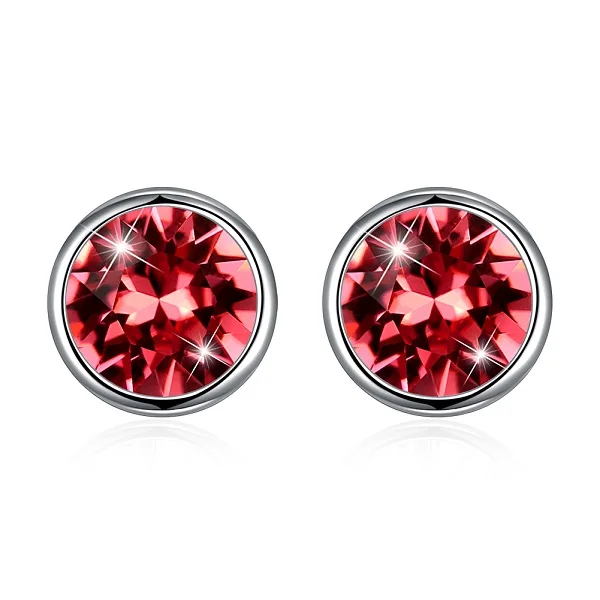 Серьги-гвоздики LEKANI с кристаллами Swarovski, 925 пробы, серебряные, круглые серьги-гвоздики, женские красные, черные, синие, зеленые, фиолетовые серьги