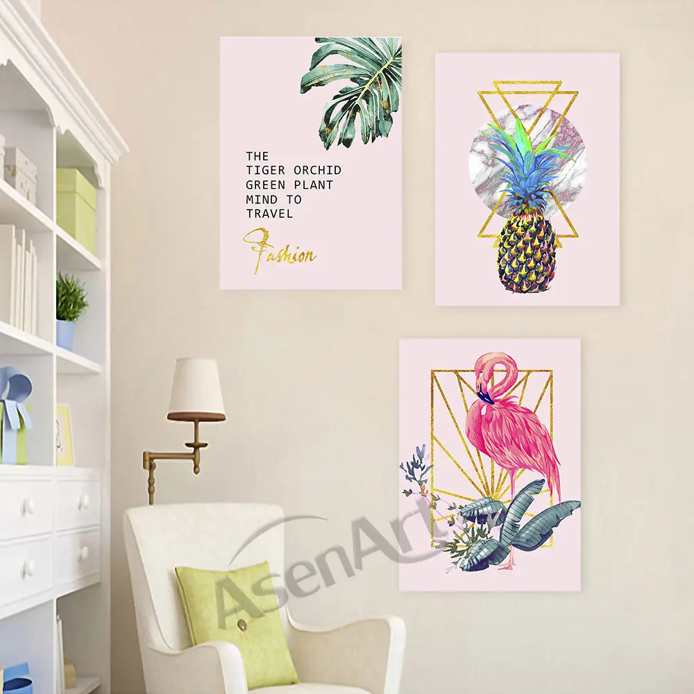 Modern Wall Art Nordic Poster Flamingo Creatives Simple Style Oil Canvas Painting for Fashion Kitchen Home Decoratives Framed | Дом и сад