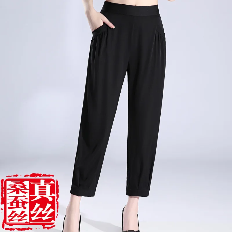 

black silk harem pleats pants fem me women beach bohemian office work casual trousers full length 2019 summer plus size loose