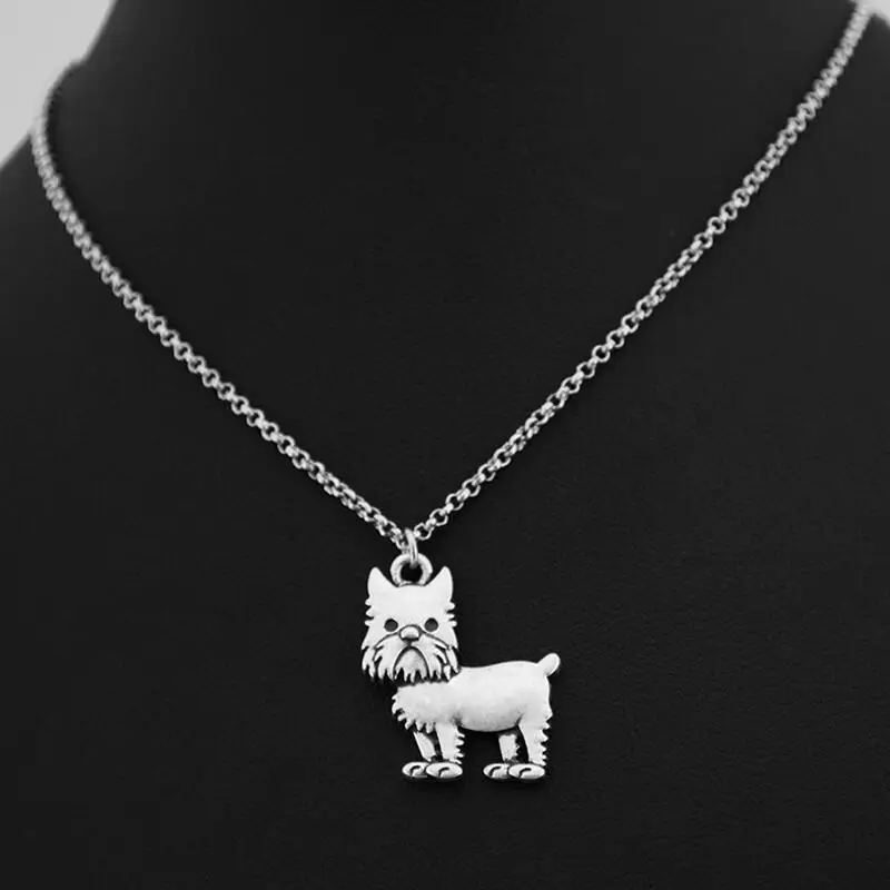 Retro Silver Color Stainless Steel Long Chains Colar Brussels Griffon Pendant Necklace Women Dog Charm Necklaces For Girls Gifts | Украшения