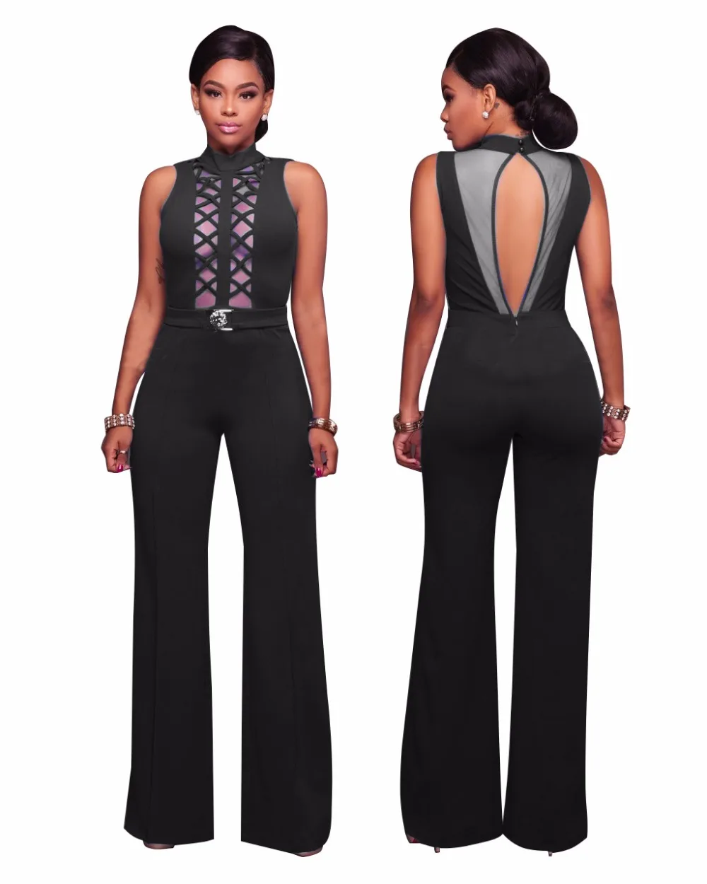 Wlke женщины комбинезон Одна деталь крестообразная шнуровка Mesh общая Высокая