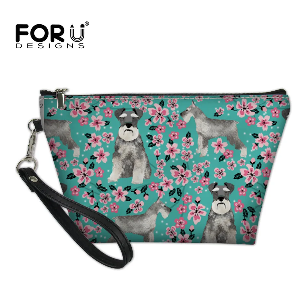 FORUDESIGNS/женская косметичка, шнауцер, цветочный принт, Женский чехол для макияжа, дамская косметичка, маленький кошелек, сумочка для путешествий, несессер