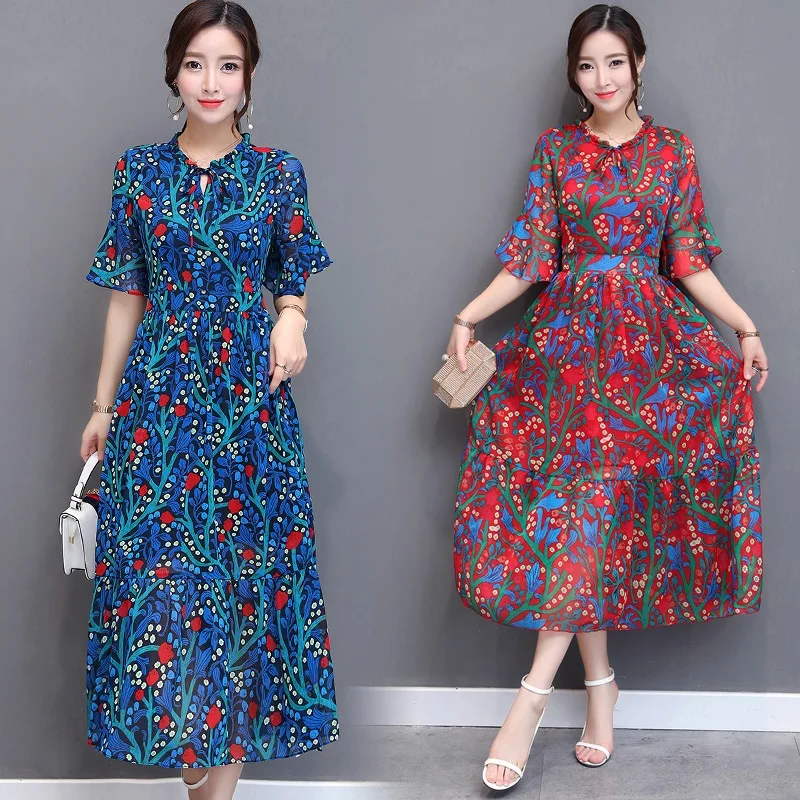 Женское платье из шифона с цветочным рисунком Лето 2017 г. корейский Тонкая талия