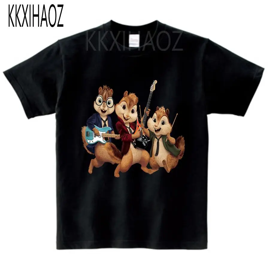 black childreT-shirt Футболка с принтом Элвина и спандука г., Детская летняя одежда с короткими рукавами, дышащая одежда с рисунком из мультфильмов, одежда для мальчиков и девочек NN - Цвет: black childreT-shirt