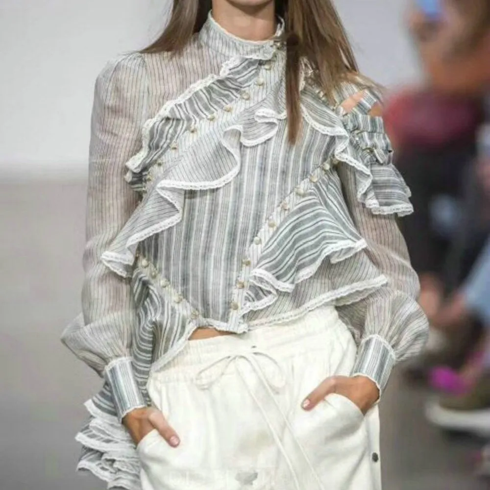 2018 Новое поступление Женская блузка подиумная роскошная винтажная Сексуальная