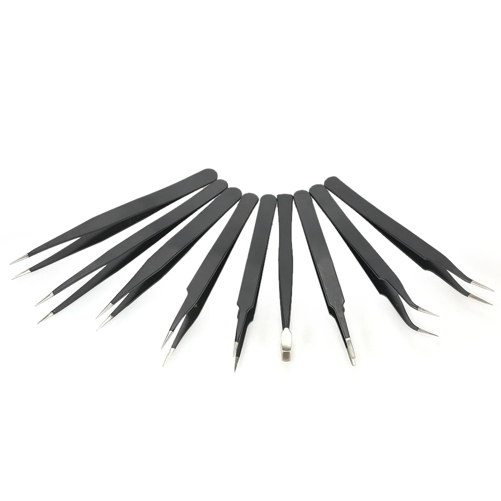 9 шт. ОУР Пинцет Набор инструментов антистатический наконечник изогнутый прямой
