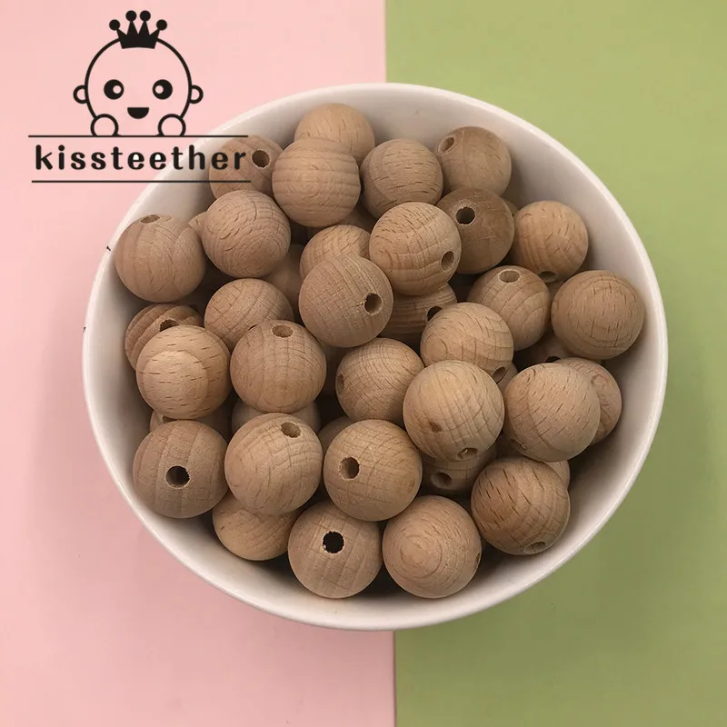 Beech Wooden Chewable 10-20mm Round Beads Ecofriendly Beech Beads DIY Craft Jewelry Accessories Baby Teether