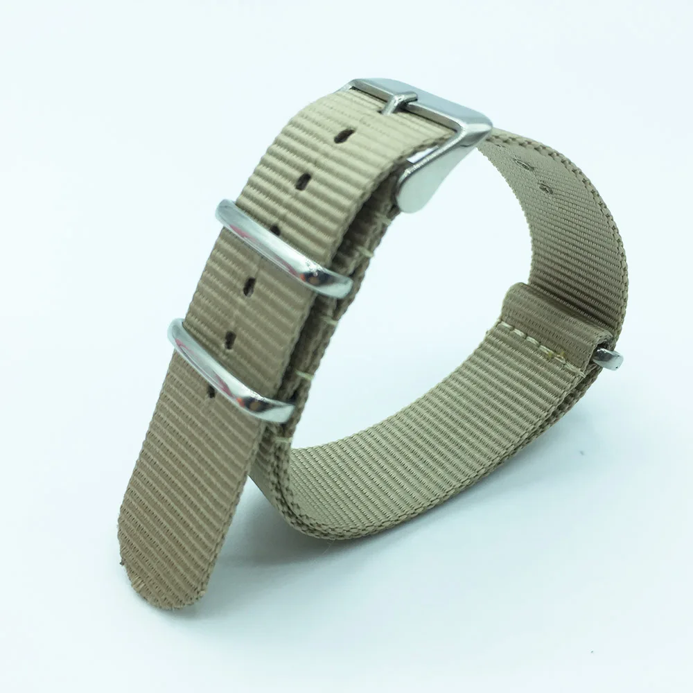 Khaki Nylon NATO Watchband Watch Strap Pin Buckle 18mm 20mm 22mm Striped Replacement Band Watch Accessories Black,Blue,Brown,White - Цвет ремешка: Khaki