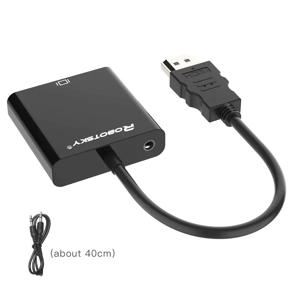 With Audio no power Robotsky HDMI к VGA адаптер цифро-аналоговый av-конвертер кабель для Xbox PS4 ПК ноутбук ТВ коробка к проектору Displayer HD tv - Цвет: With Audio no power