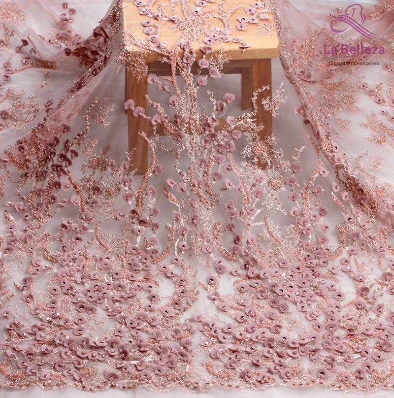 La Belleza новые черные/белые/бежевые тяжелые 3D цветы ручной работы Бисероплетение Свадебное/вечернее платье кружевная ткань SNDD1801 1 ярд