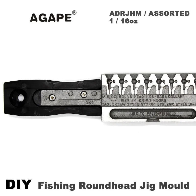 AGAPE DIY Fishing Roundhead Jig Mould ADRJHM/ASSORTED COMBO 1/16oz(1.75g) 8 Cavities enlarge