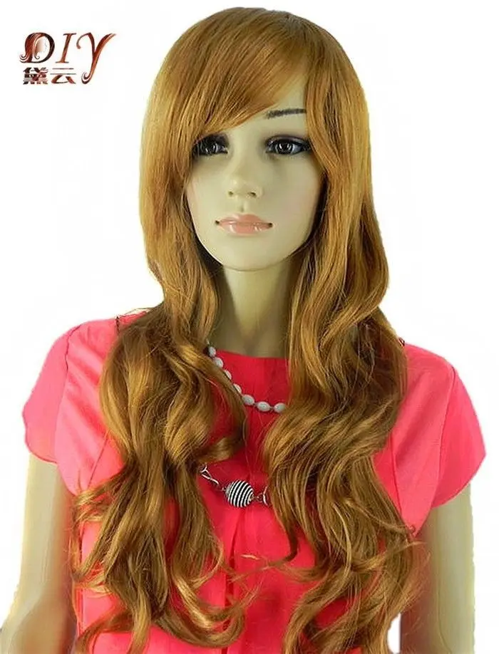 Новый женский коричневый природный вьющиеся синтетические удары волосы длинный