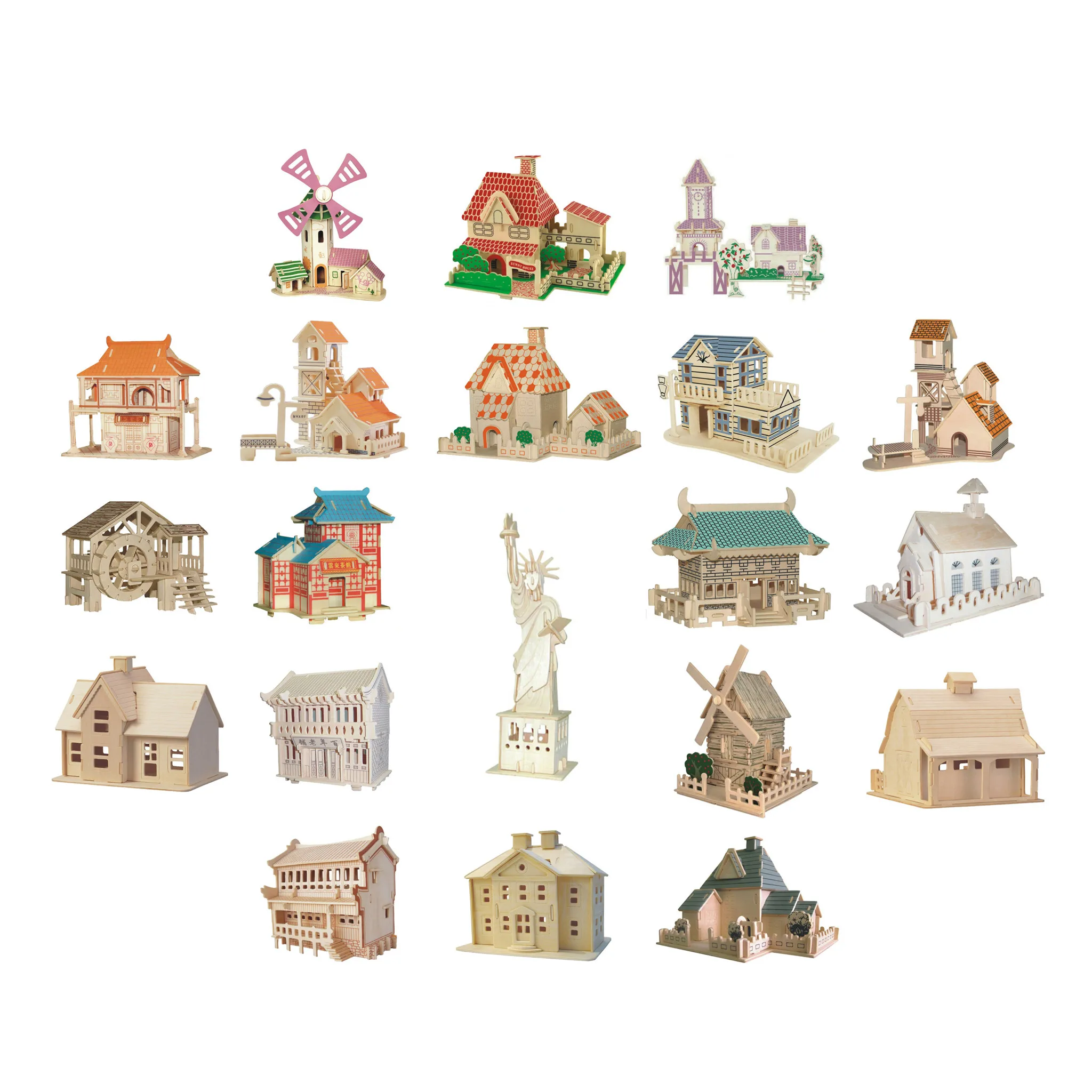 Детская развивающая деревянная игрушка Chanycore 3D пазл здание церковный дом вилла