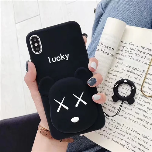 Black Lucky Bear 3D мультфильм милый маленький Стич Счастливый медведь, мягкий силикон задняя крышка для iPhone 6 6s X XR Xs Max 7 8 Plus телефонные чехлы Fundas Coque - Цвет: Black Lucky Bear