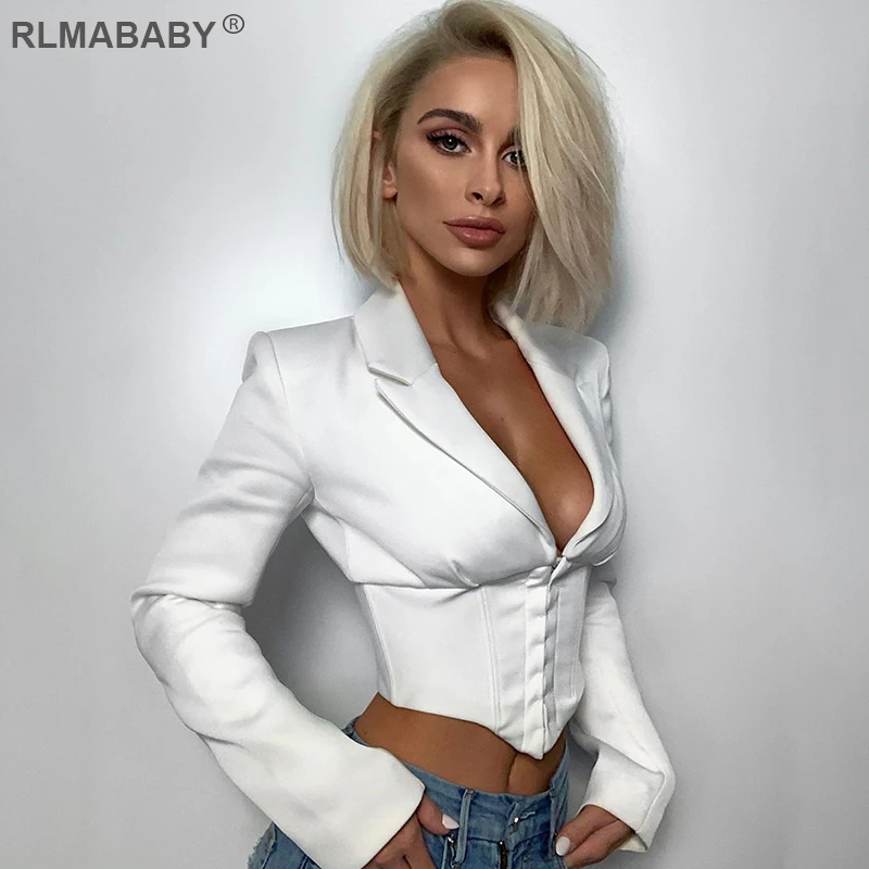 Женский однобортный укороченный топ rlmaby белый с отложным воротником модная
