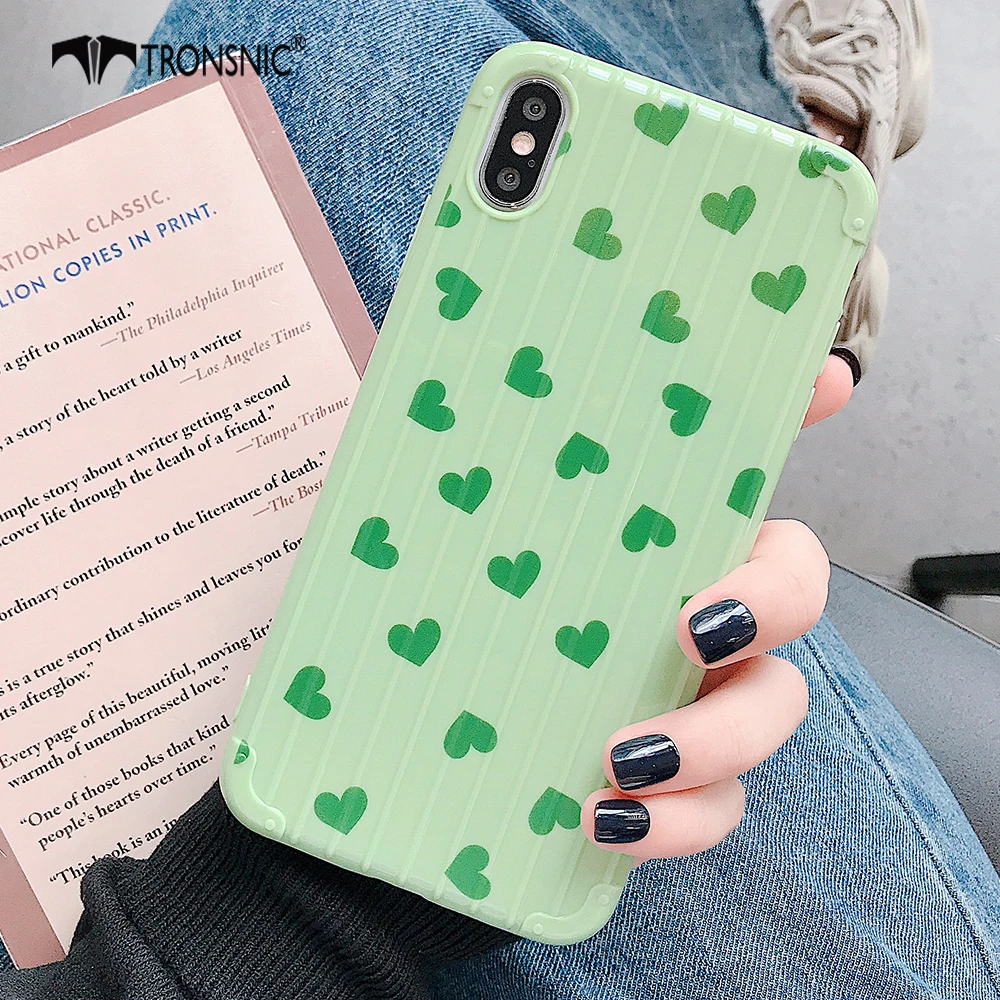Чехол TRONSNIC для телефона с сердечками iPhone X XS MAX XR чехол багажа зеленый розовый