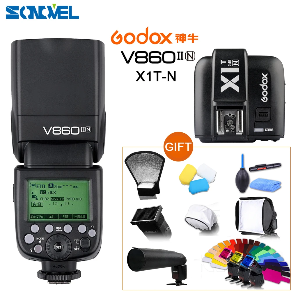Godox V860II N GN60 i TTL HSS 1/8000s Вспышка Speedlite Flash w/литий ионный аккумулятор + X1T передатчик