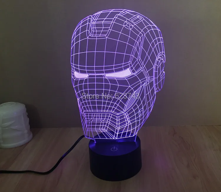 1 шт 3D Цвет Сменные Мстители Железный человек Шлем модель светодиодный ночник USB 3D Светодиодная лампа настроения для рождественских подарков
