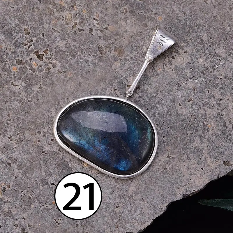 Lotus Fun реальные стерлингового серебра 925 натуральный Лабрадорит ручной работы Fine Jewelry озеро слезы кулон без Цепочки и ожерелья Для женщин - Цвет камня: 21