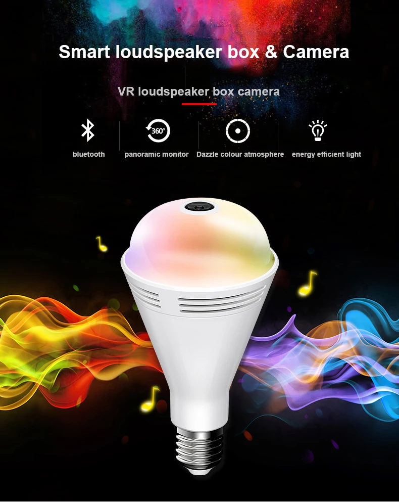 

PSCBT IP камера WIFI 960P 360 градусов Bluetooth музыкальный динамик CCTV 3D VR камера мини лампа безопасности WiFi камера