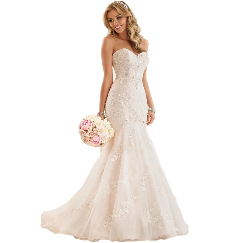 Милое кружевное свадебное платье Русалка 2019 Полный лиф из бисера милые