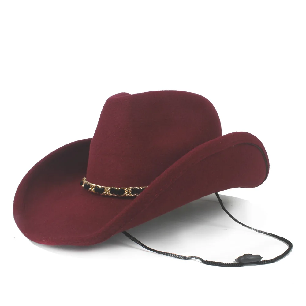 Шерсть полые западная ковбойская шляпа для женщин мужчин Outblack Fedora сомбреро Hombre джаз шляпа ветер веревка