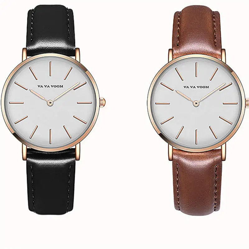 VA VOOM женские часы простые кварцевые коричневые золотые модные повседневные