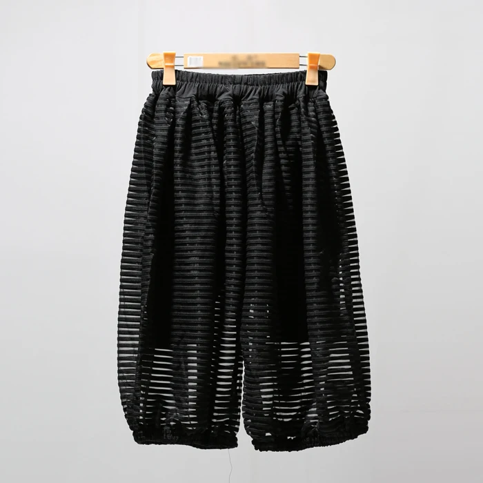 

Summer personality the trend of casual capris gauze transparent stripe faux two piece culottes dj dance