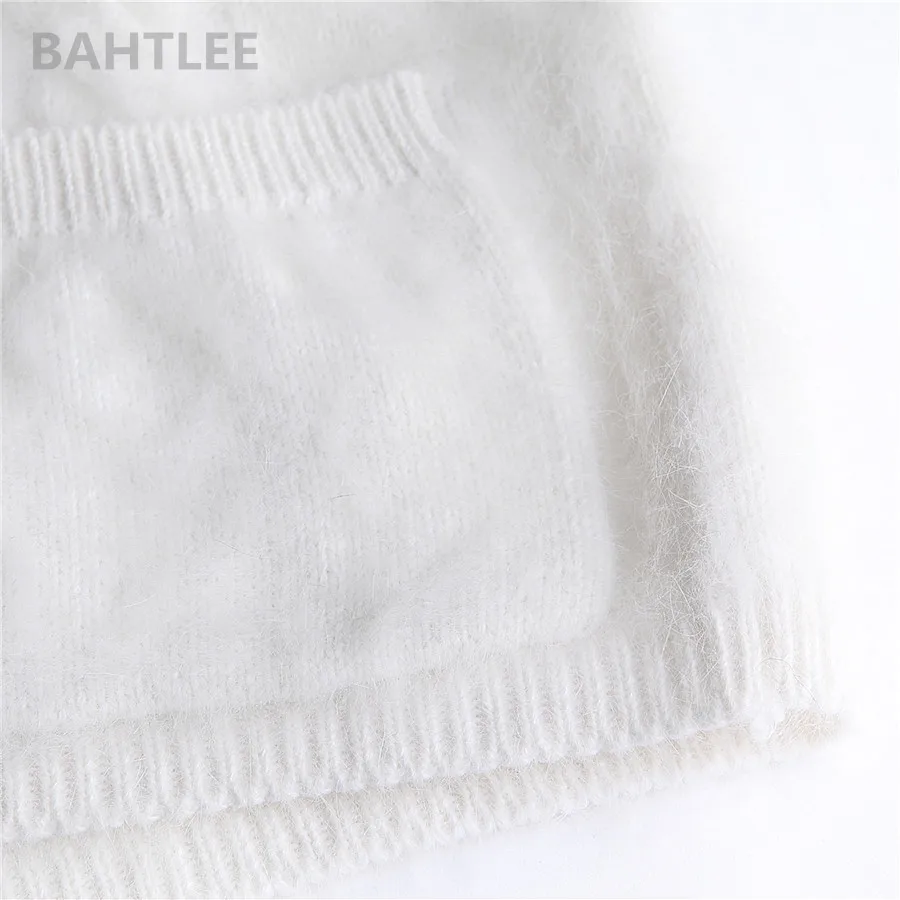 BAHTLEE Winter Women Angora Pullovers Jumper Sweater Turtleneck Mink Cashmere Knitting Pockets Long Sleeves Keep Warm Loosefir | Женская