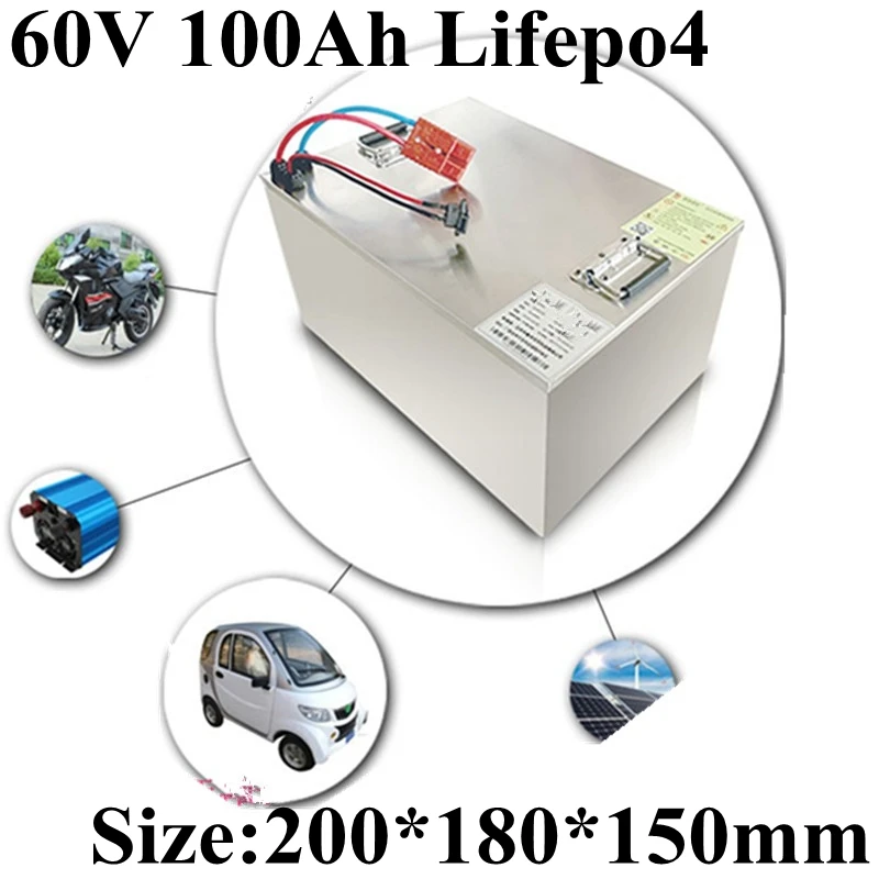 

60v 100Ah Real large capacity LiFePo4 Battery Deep Cycle for electric motorcyc motor tricycle solar energy + 10charge