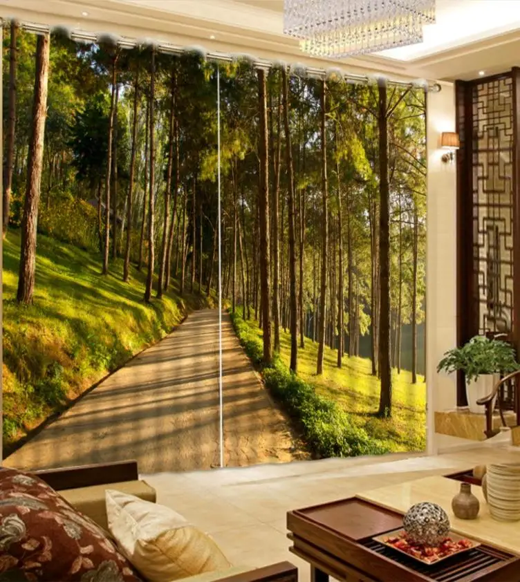 

japanese window curtains custom print curtain 3d Sunshine forest 3D Blackout Curtains 2019 Home Decoration