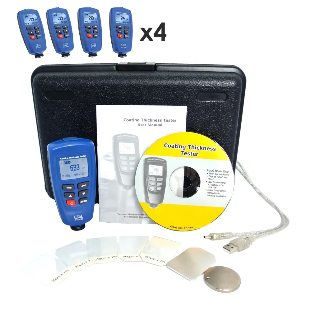 Цифровой измеритель толщины краски 4 шт. 0 ~ 1250um + Auto F & зонд NF USB кабель CD