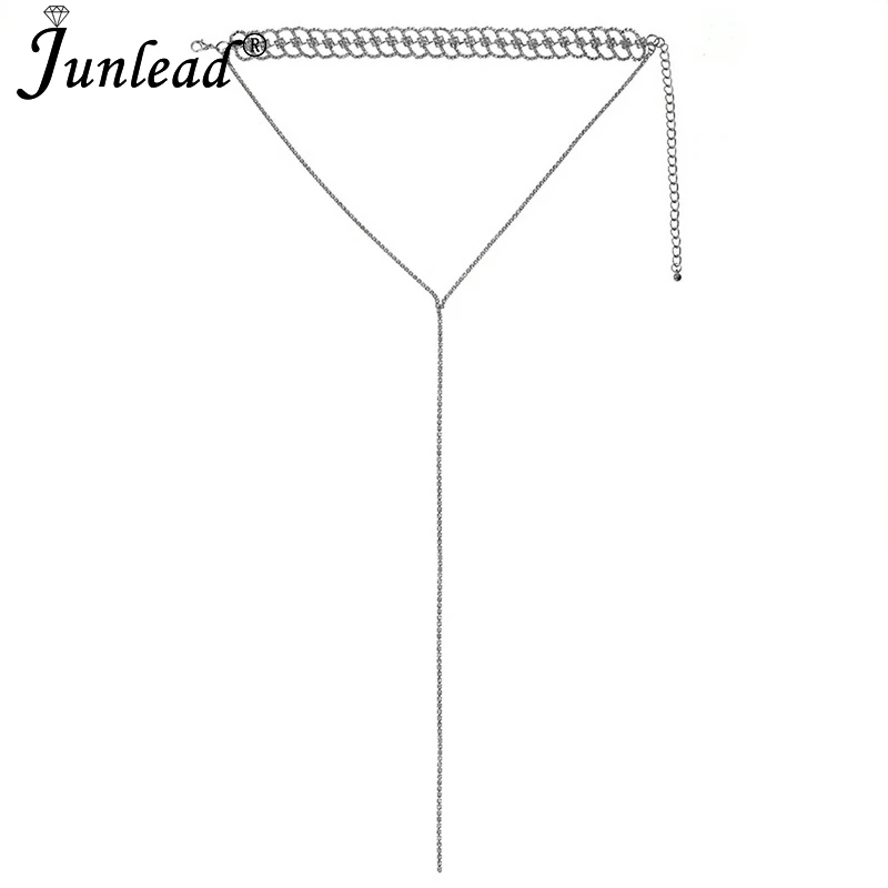 Женское Ожерелье-чокер Junlead длинное Золотое и Серебряное колье с кристаллами