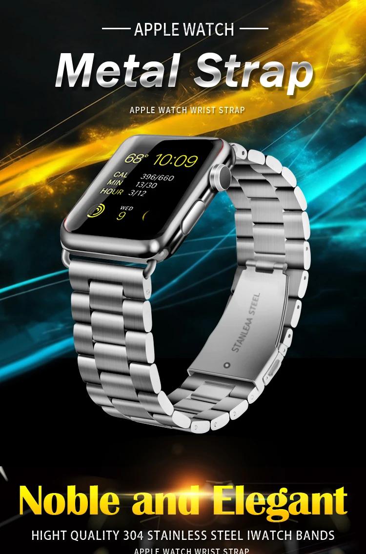 STJ бренд Нержавеющая сталь ремешок для наручных часов Apple Watch, версии 3/2/1 38 мм 42 мм металлический спортивный ремешок для наручных часов iwatch серии 4 40 мм 44 мм