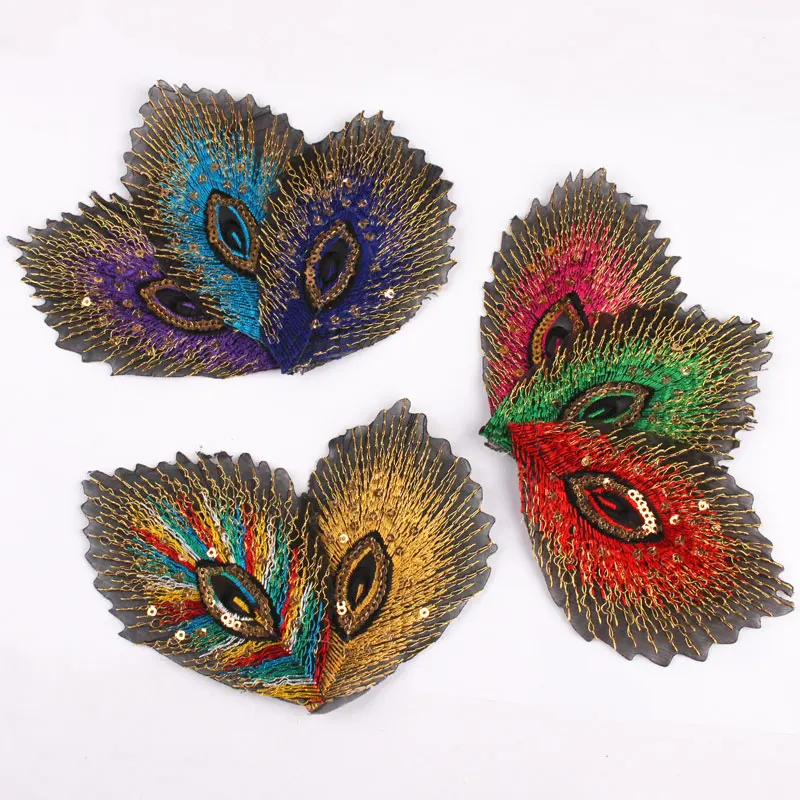 Блестки перышки павлина вышитые ткани аппликация своими руками нашивка горячая