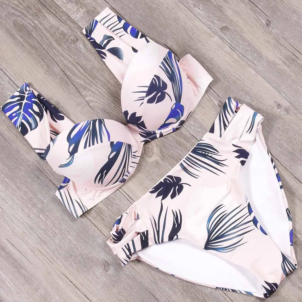 Pink NAKIAEOI Bikini Newest Sexy Leaf Bikinis Set Women Swimwear Swimsuits Summer Swimwear Bathing Suit Biquinis Beachwear S~XL - Цвет: Pink