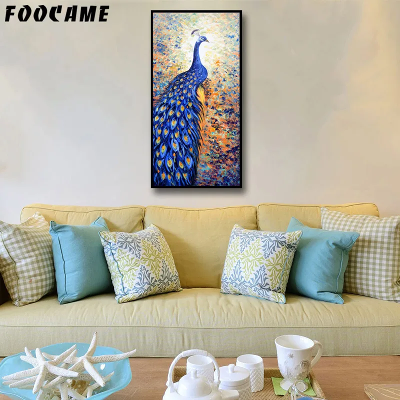 FOOCAME Animal Blue Peacock Artwork Posters and Prints Art Canvas Painting Modern Home Decor Wall Pictures For Living Room | Дом и сад