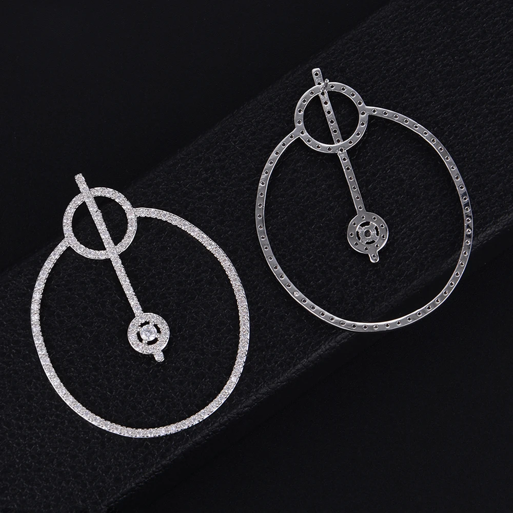 53mm High Quality Geometry Round Circle Hollow Micro Cubic Zirconia Pave Stud Earrings For Bridal Engagement Jewelry | Украшения и