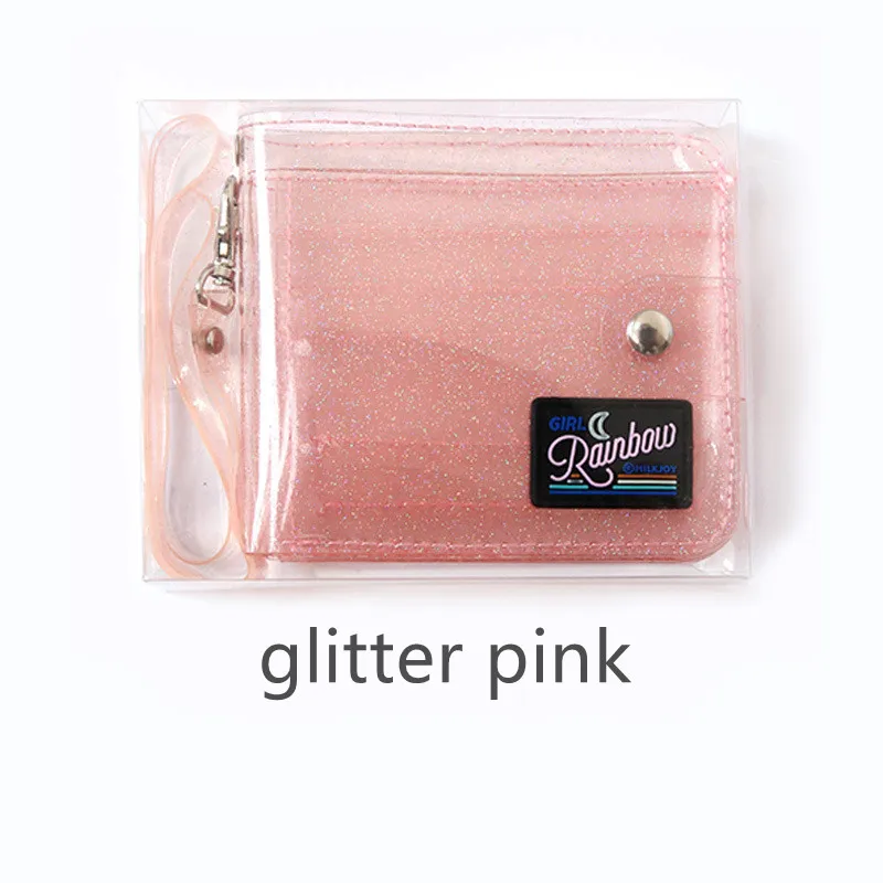 Pink Rainbow Bentoy ПВХ прозрачный короткий шейный кошелек для девочки Milkjoy лазерный голографический Кошелек для монет женский прозрачный сверкающий держатель для карт с буквами - Color: Pink Rainbow